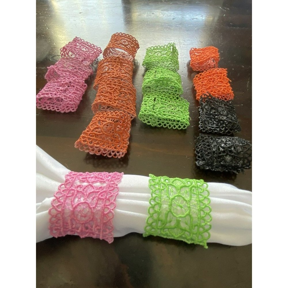 Colorful LACE NAPKIN RINGS Set of 16 -  4" X 2"